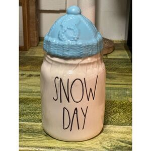 Rae Dunn SNOW DAY w/ BLUE Hat Lid Ceramic Baby Canister Candy Jar Farmhouse Deco